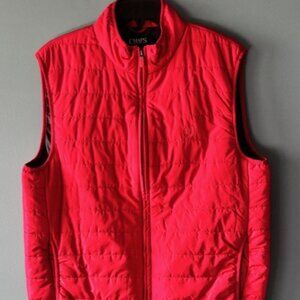 CHAPS Red L Puffer Quilted Logo Mock Neck Zip Vest Warm Cozy Preppy Bright